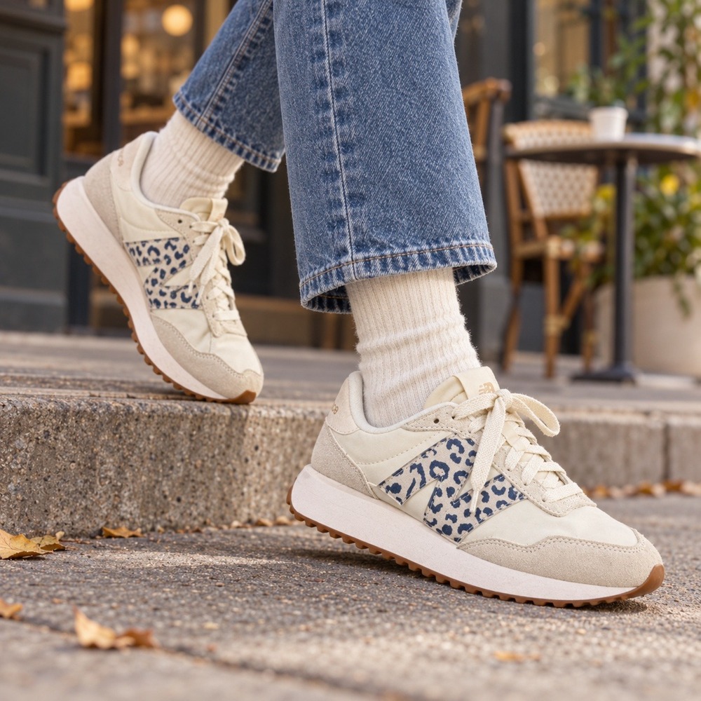 New Balance 237 Cream Blue Leopard Print Suede Sneakers Womens 10 NWOB